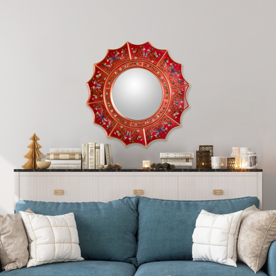 Reverse painted glass mirror, Red Summer Radiance