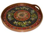 Reverse painted glass tray, 'Midnight Sky' - Black and Red Reverse Painted Glass Circular Tray