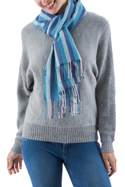 100% alpaca scarf, 'Huascaran Sky' - 100% alpaca scarf