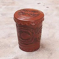 Leather dice cup and dice set, 'Nazca Spider' - Leather dice cup and dice set