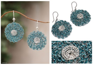 Sterling silver floral earrings, 'Turquoise Blooms' - Sterling silver floral earrings