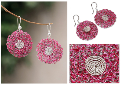 Sterling silver floral earrings, 'Fuchsia Blooms' - Sterling silver floral earrings