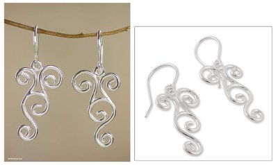 Sterling silver dangle earrings, 'Abstract Arabesque' - Sterling silver dangle earrings