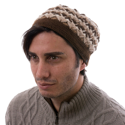 Men's 100% alpaca hat, 'Andean Explorer' - Men's 100% alpaca hat