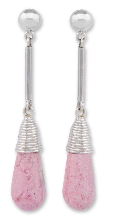 Rhodonite dangle earrings, 'Rose Drops' - Rhodonite dangle earrings