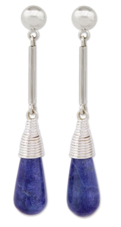 Sodalite dangle earrings, 'Sky Drops' - Sodalite dangle earrings