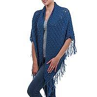 100% alpaca shawl, 'Arequipa Sky' - Woman's Bohemian Styled Alpaca Wool Shawl from Peru