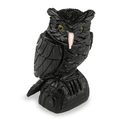 Onyx sculpture, 'Owl Guardian' - Onyx Bird Sculpture