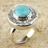 Amazonite cocktail ring, 'Life' - Fair Trade Sterling Silver and Amazonite Cocktail Ring