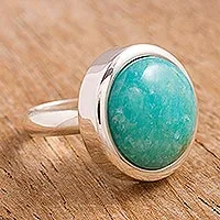 Amazonite cocktail ring, 'Unique Minimalism'