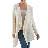 Featured review for Baby alpaca blend cardigan, Snow Duchess