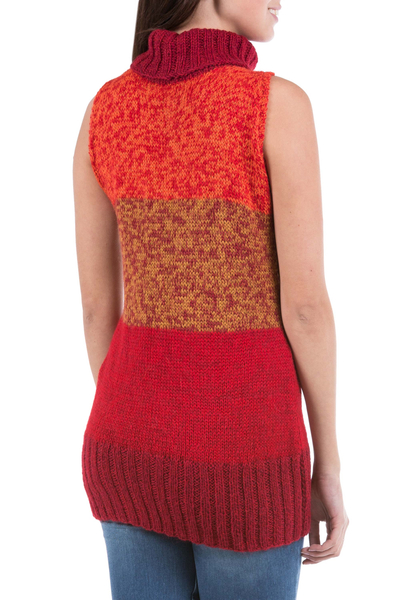 pulloverweste aus 100 % Alpaka, „Crimson Wonder“ – Rollkragenpulloverweste aus Alpakawolle