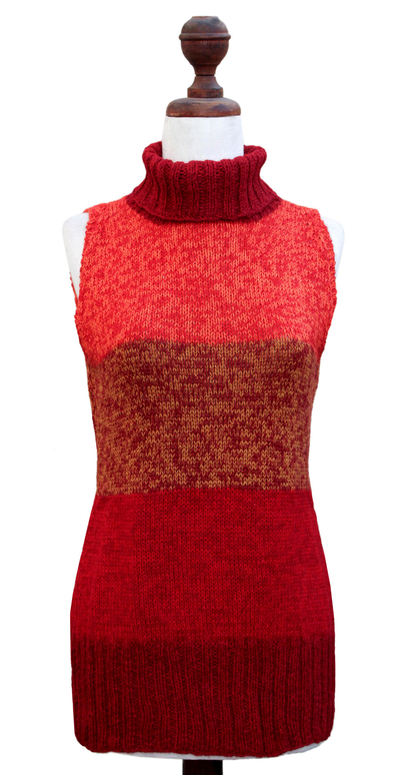 pulloverweste aus 100 % Alpaka, „Crimson Wonder“ – Rollkragenpulloverweste aus Alpakawolle