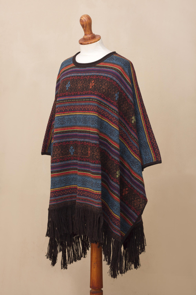 UNICEF Market | Multi-color Womens Alpaca Poncho with Fringe - Autumn ...