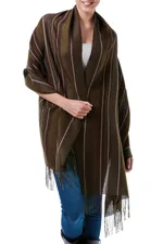 Alpaca and silk blend shawl, 'Olive Fields' - Alpaca and silk shawl