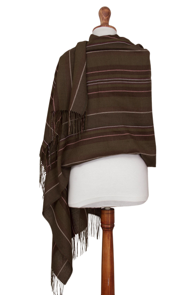 Alpaca and silk blend shawl, 'Olive Fields' - Alpaca and silk shawl