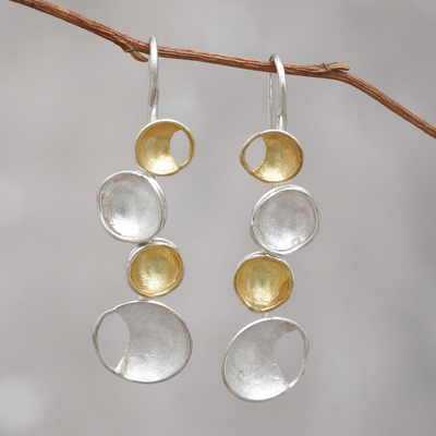 Gold accent drop earrings, 'Sun and Moon' - Gold accent drop earrings