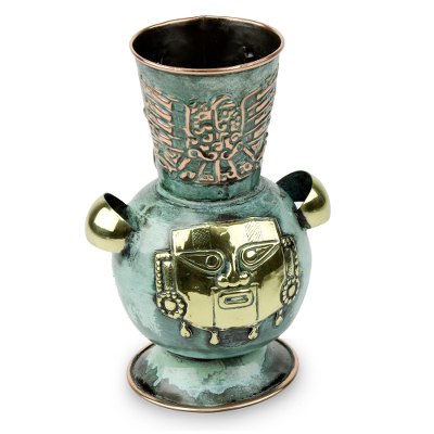 Copper and bronze vase, 'Proud Warrior' - Copper and bronze vase