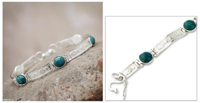Chrysocolla link bracelet, 'Inca Heritage' - Chrysocolla link bracelet