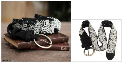 Wool belt, 'Shadow Blossom' - Wool belt