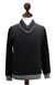 Men's alpaca blend sweater, 'Orcopampa Midnight' - Men's V Neck Alpaca Blend Sweater (image 2c) thumbail