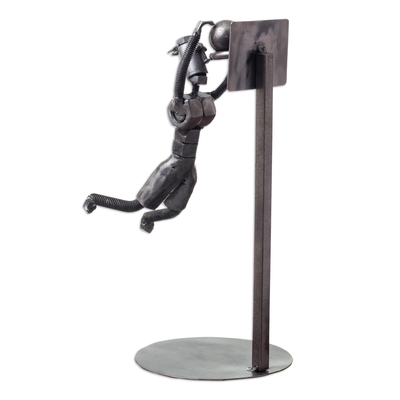 Recycled metal sculpture, 'Basketball Swish' - Recycled metal sculpture