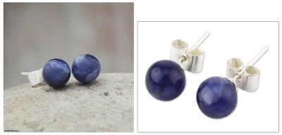 Sodalite stud earrings, 'Blue Enigma' - Sodalite stud earrings