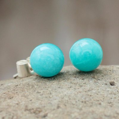 Amazonite stud earrings, 'Azure Enigma' - Amazonite stud earrings