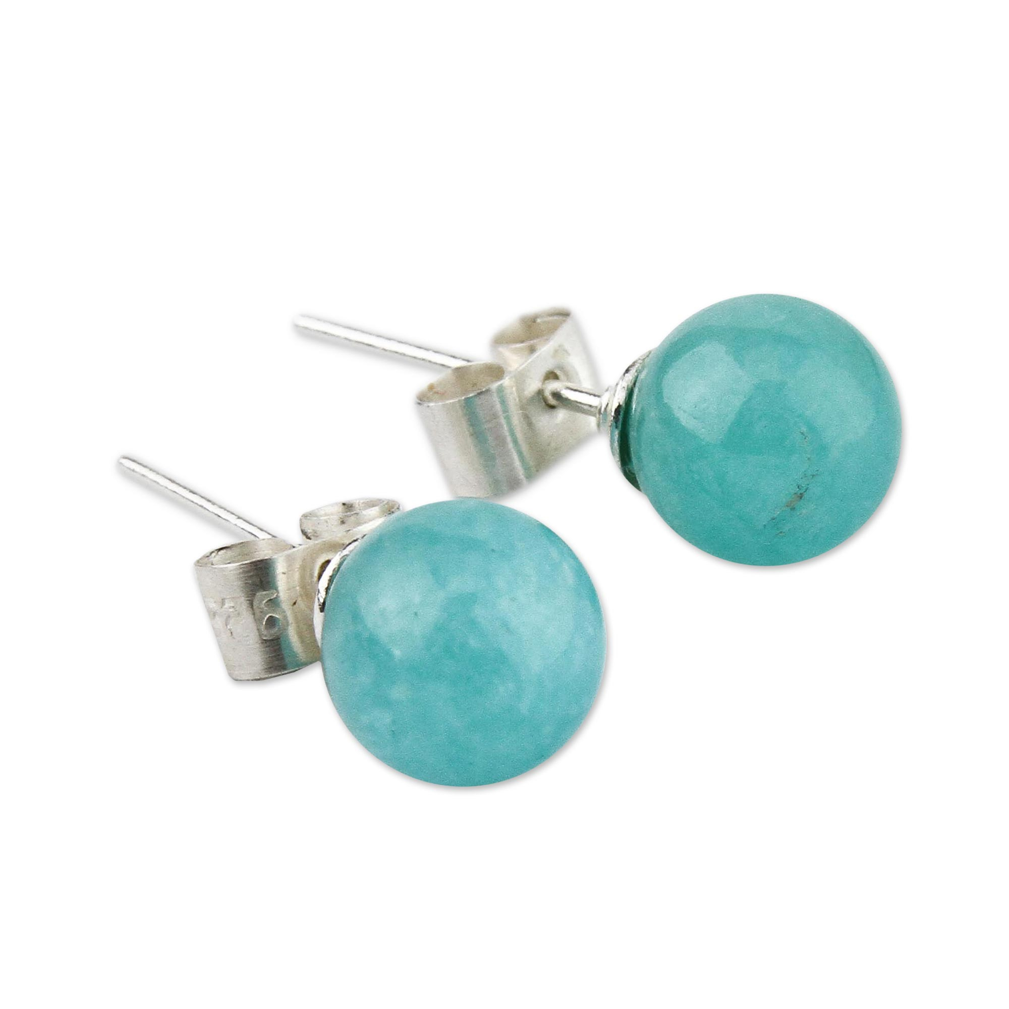 Amazonite stud earrings - Azure Enigma | NOVICA