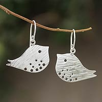 Sterling silver dangle earrings, 'Andean Sparrows' - Sterling Silver Fair Trade Bird Earrings 