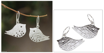 Sterling silver dangle earrings, 'Andean Sparrows' - Sterling silver dangle earrings
