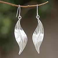 Sterling silver dangle earrings, 'Quiet Sigh' - Sterling silver dangle earrings