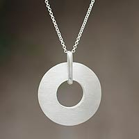 Sterling silver pendant necklace, 'Quechua Moon' - Sterling silver pendant necklace