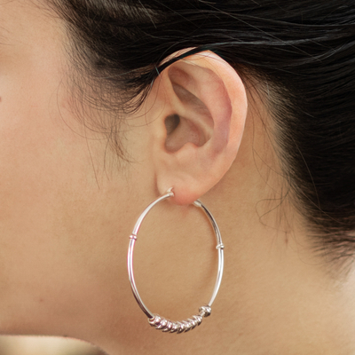 Sterling silver hoop earrings, 'Spellbound' - Sterling Silver Hoop Earrings