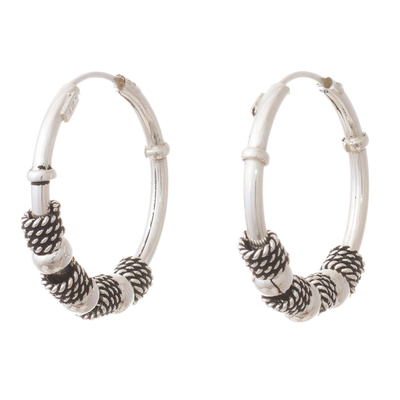 Sterling silver hoop earrings, 'Enigma' - Sterling silver hoop earrings