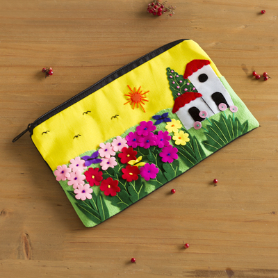 Applique cosmetic bag, Sunny Afternoon