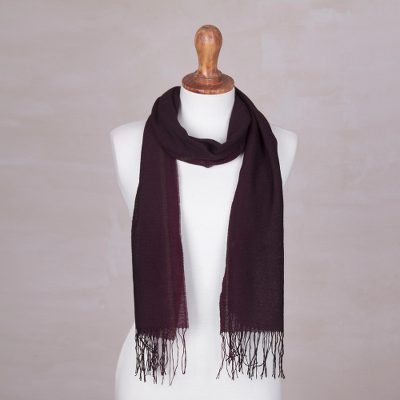Alpaca and silk blend scarf, 'Piura in Currant' - Dark Plum Alpaca and Silk Blend Scarf