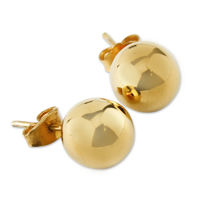 Gold plated stud earrings, 'Andean Sun' - Artisan Made 18k Gold Plated Ball Stud Earrings