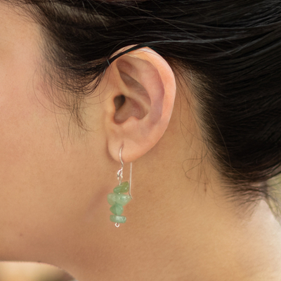 Beaded earrings, 'Nature's Creativity' - Beaded Green Quartz Earrings