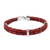 Men's braided leather bracelet, 'Red Furrows' - Men's Jewelry Leather Braided Bracelet with Sterling Silver thumbail