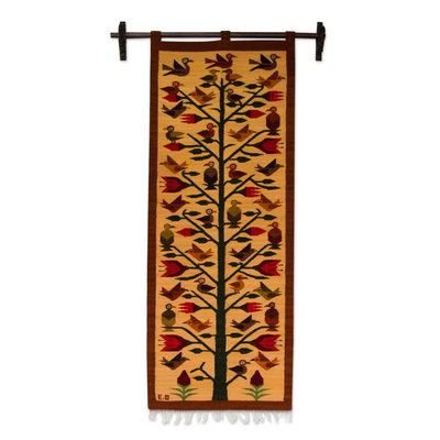 Wool tapestry, 'Birds of Peru' - Andean Earth Tone Wool Tapestry with Birds (2x5)
