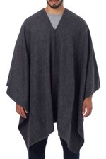 Men's alpaca blend poncho, 'Inca Explorer in Gray' - V-neck Poncho for Men Artisan Crafted in Peru
