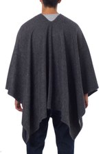 Men's alpaca blend poncho, 'Inca Explorer in Gray' - V-neck Poncho for Men Artisan Crafted in Peru