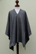 Men's alpaca blend poncho, 'Inca Explorer in Gray' - V-neck Poncho for Men Artisan Crafted in Peru