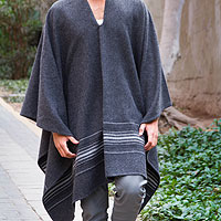 Featured review for Mens alpaca blend poncho, Gray Nazca