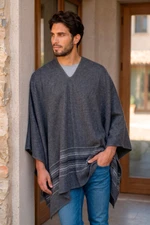Men's alpaca blend poncho, 'Gray Nazca' - Warm Men's Alpaca Blend Poncho with V-neck from Peru