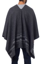 Men's alpaca blend poncho, 'Gray Nazca' - Warm Men's Alpaca Blend Poncho with V-neck from Peru