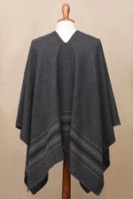 Men's alpaca blend poncho, 'Gray Nazca' - Warm Men's Alpaca Blend Poncho with V-neck from Peru