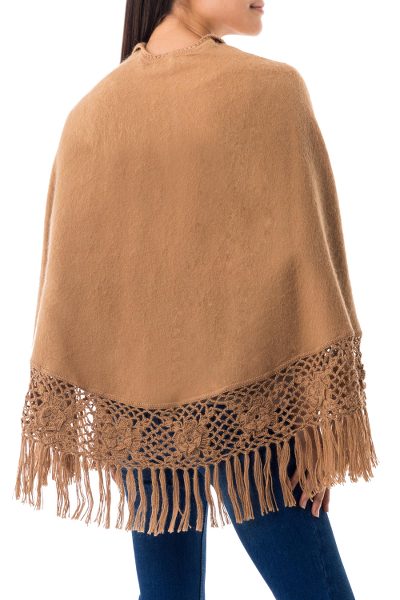 Alpaca blend cape, 'Ayacucho Muse' - Alpaca Blend Cape with Crocheted Flower Fringe