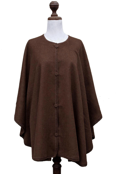 Button-down Cloak in Chocolate Brown from Peru - Lima Glam | NOVICA